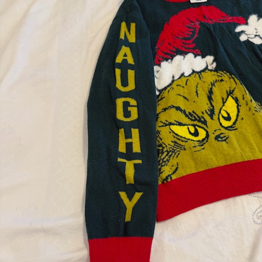 Dr. Seuss The Grinch Ugly Christmas Sweater,  Junior Sz Medium “Naughty” - Picture 6 of 10